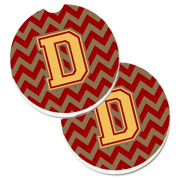 Carolines Treasures Letter D Chevron Garnet and Gold Set of 2 Cup Holder Car Coaster CJ1048-DCARC - main